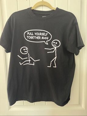 Black Graphic Tee with 'Pull Yourself Together Man!' Slogan